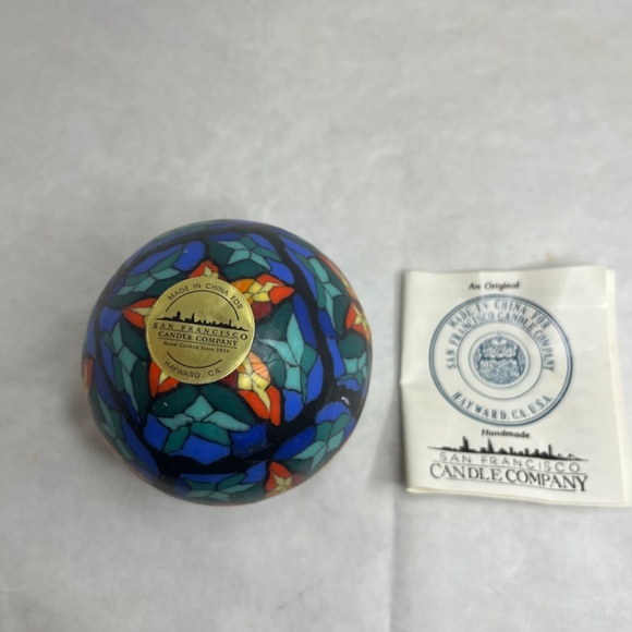 Vintage Stone Candles CA USA Round Stain Glass Design Hand Made NEW w/Papers - Picture 5 of 8